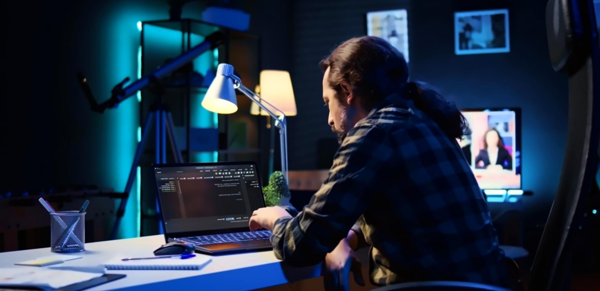 Advanced blockchain lab setup with multiple monitors showing smart contract development